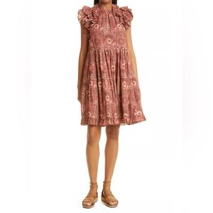 ULLA JOHNSON Adele Flutter Sleeve Mini Dress in Rosebud
